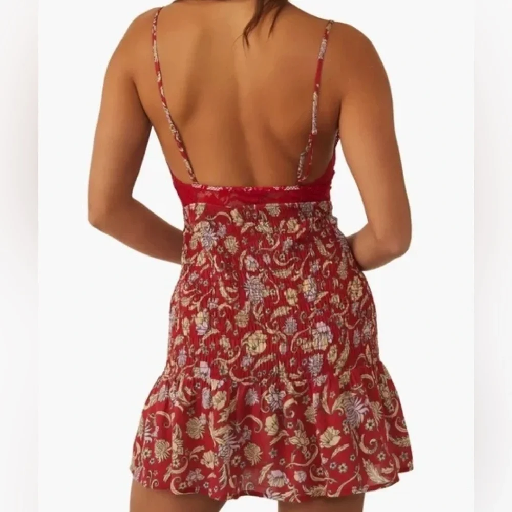 NWT FP intimately feee people cherry combo lace trim slip nightie mini Dress M